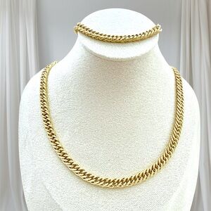 Women & Men Cuban Choker Chain Necklace & Bracelet Set | 14K Gold Plated Jewelry